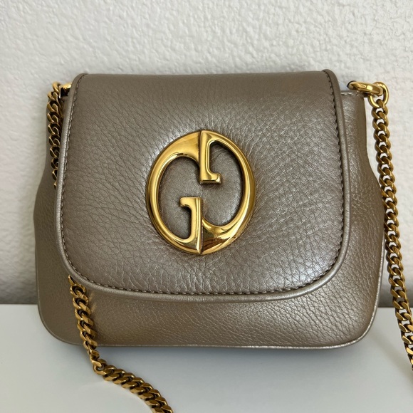 GUCCI METALLIC BEIGE 1973 PATTERN CROSSBODY BAG - Picture 1 of 8